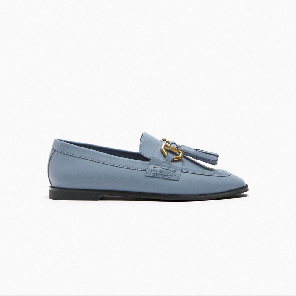 Zara Light Blue Loafers with Gold Accent with Tassels